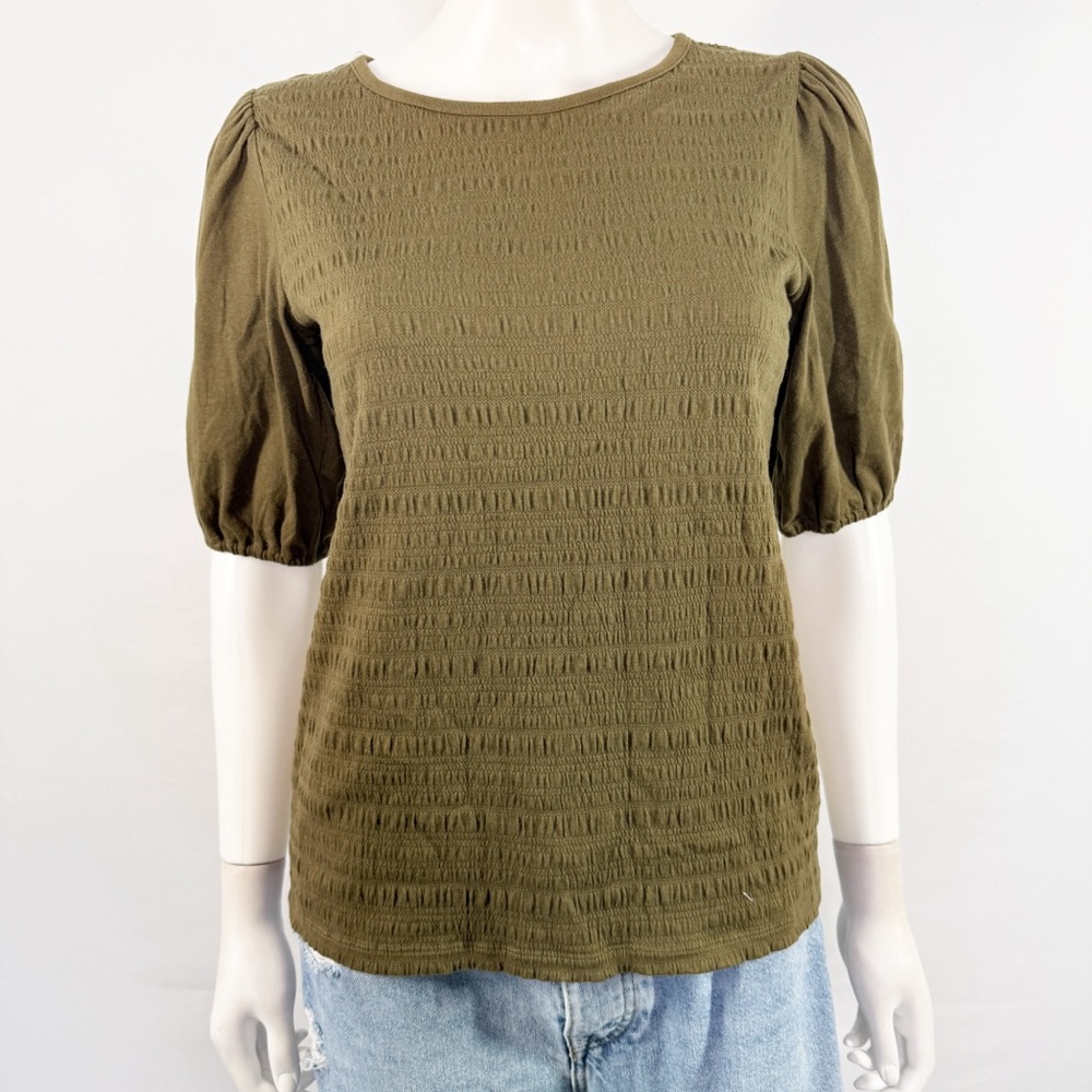 Talbots Olive Green Shirred T-Shirt Top Size XS Casual Classic Short Sleeve NEW